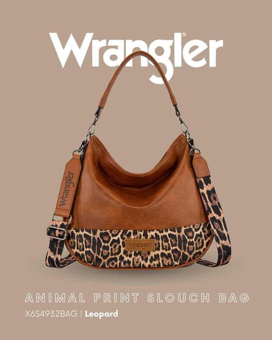 Womens Wrangler Animal Print Slouch Bag - Leopard or Tan