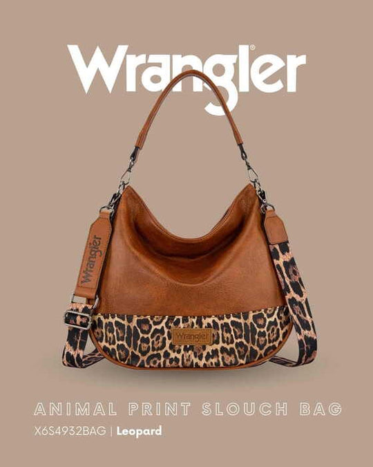 Womens Wrangler Animal Print Slouch Hobo Bag - Leopard or Tan