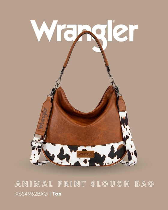 Womens Wrangler Animal Print Slouch Hobo Bag - Leopard or Tan