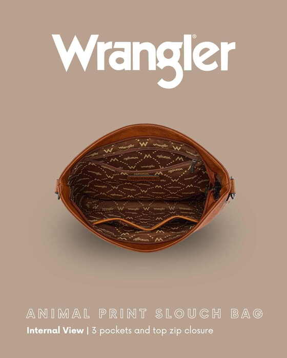 Womens Wrangler Animal Print Slouch Hobo Bag - Leopard or Tan