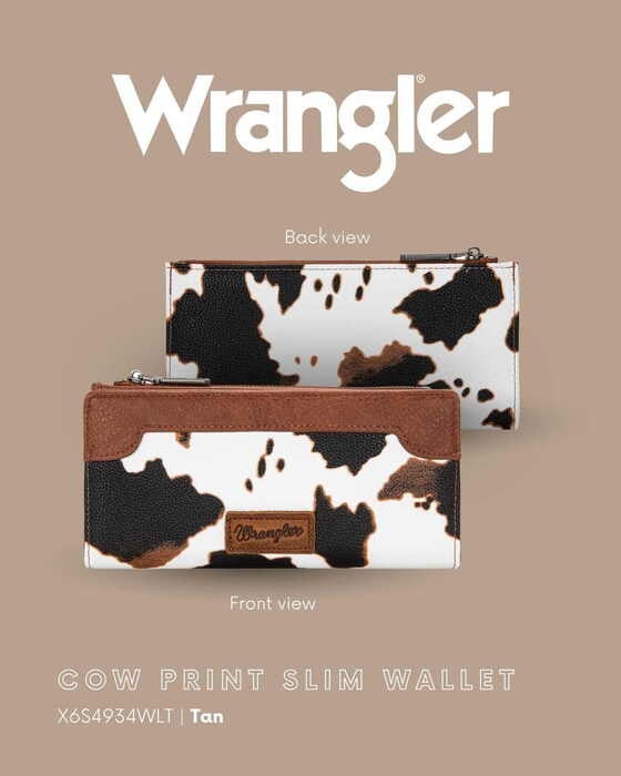 Womens Wrangler Cow Print Slim Wallet Purse - Tan or Black