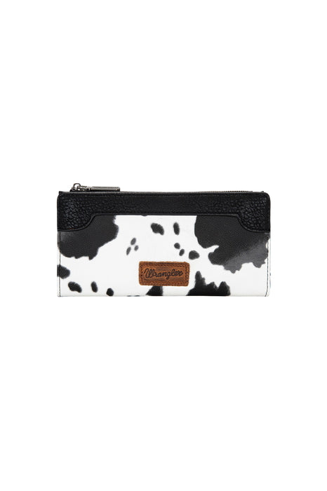 Womens Wrangler Cow Print Slim Wallet Purse - Tan or Black