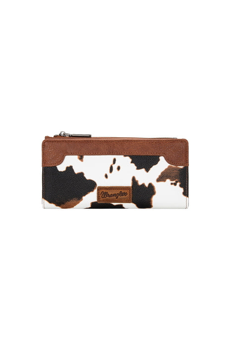 Womens Wrangler Cow Print Slim Wallet Purse - Tan or Black