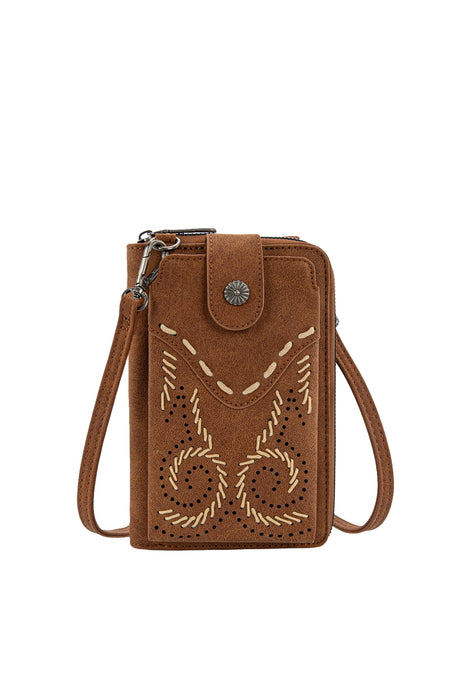 Womens Wrangler Swirl Crossbody Phone Wallet Purse Bag - Navy / Tan / Natural