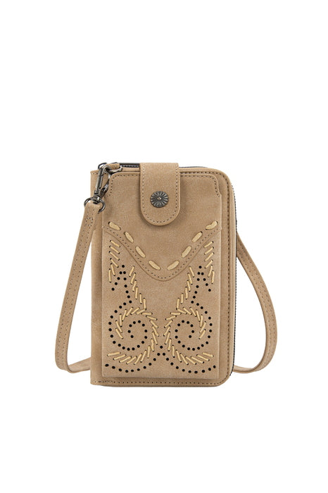 Womens Wrangler Swirl Crossbody Phone Wallet Purse Bag - Navy / Tan / Natural