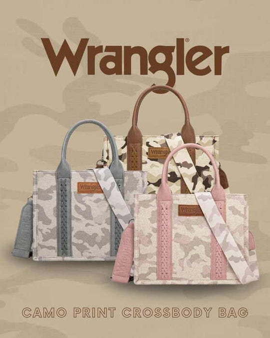 Womens Wrangler Camo Print Crossbody Bag - Light Tan / Pink / Light Grey