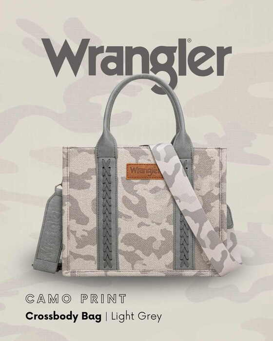 Womens Wrangler Camo Print Crossbody Bag - Light Tan / Pink / Light Grey