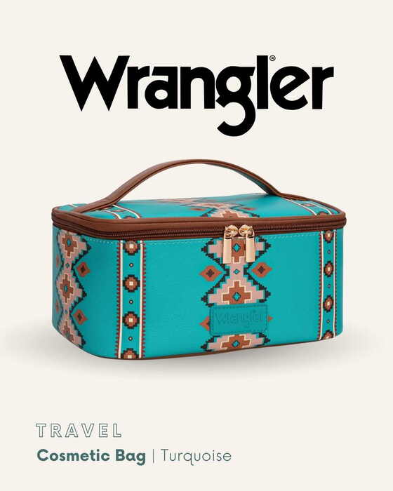 Womens Wrangler Travel Cosmetic Bag - Tan Natural or Turquoise