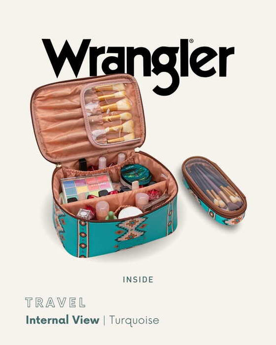 Womens Wrangler Travel Cosmetic Bag - Tan Natural or Turquoise