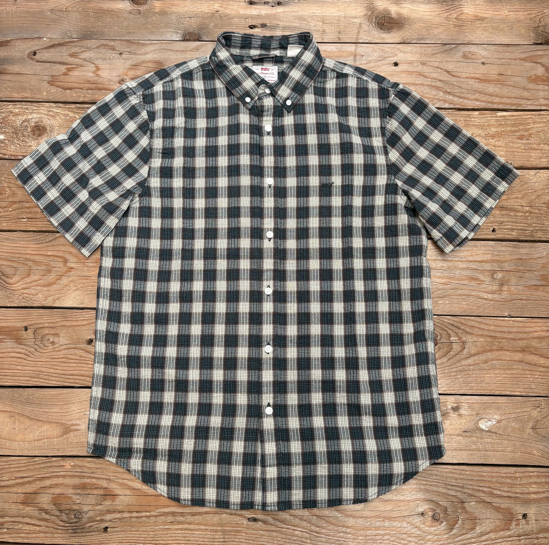 Mens Levi Authentic Button Down Short Sleeve Xavier Plaid Shirt -