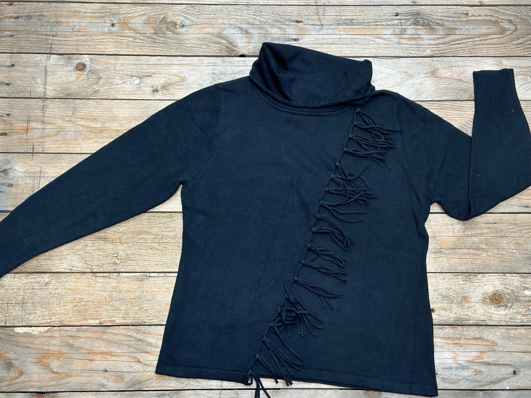 Womens Cross Over Tassel Pullover Knit Jumper - Putty or Black (6865484251213)
