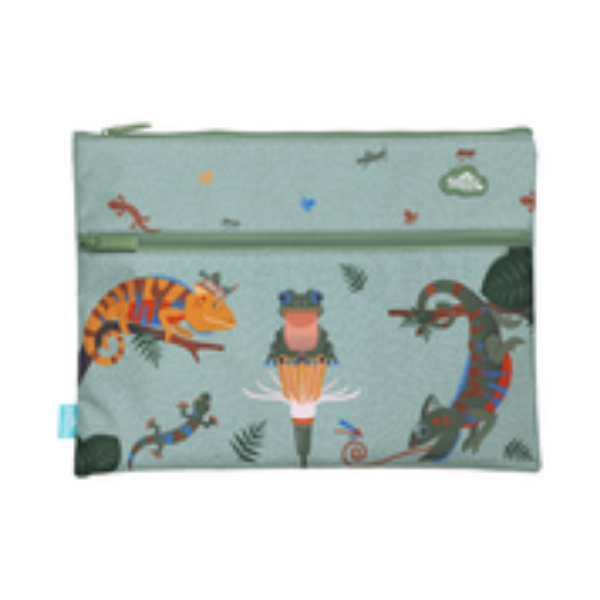 Kids Spencil Quirky Chameleon Twin Zip A4 Pencil Case (6826933649485)