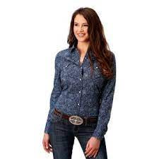 Womens Roper West Made Shirt - Blue / Aqua Paisley (6894284505165)