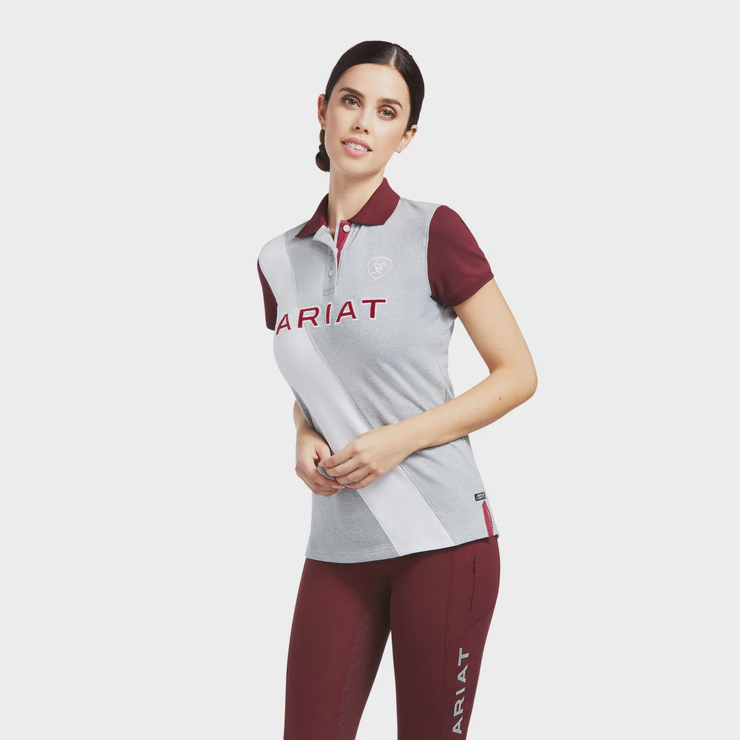 Womens Ariat Taryn Polo - Heather Grey / Burgundy (6785482555469)
