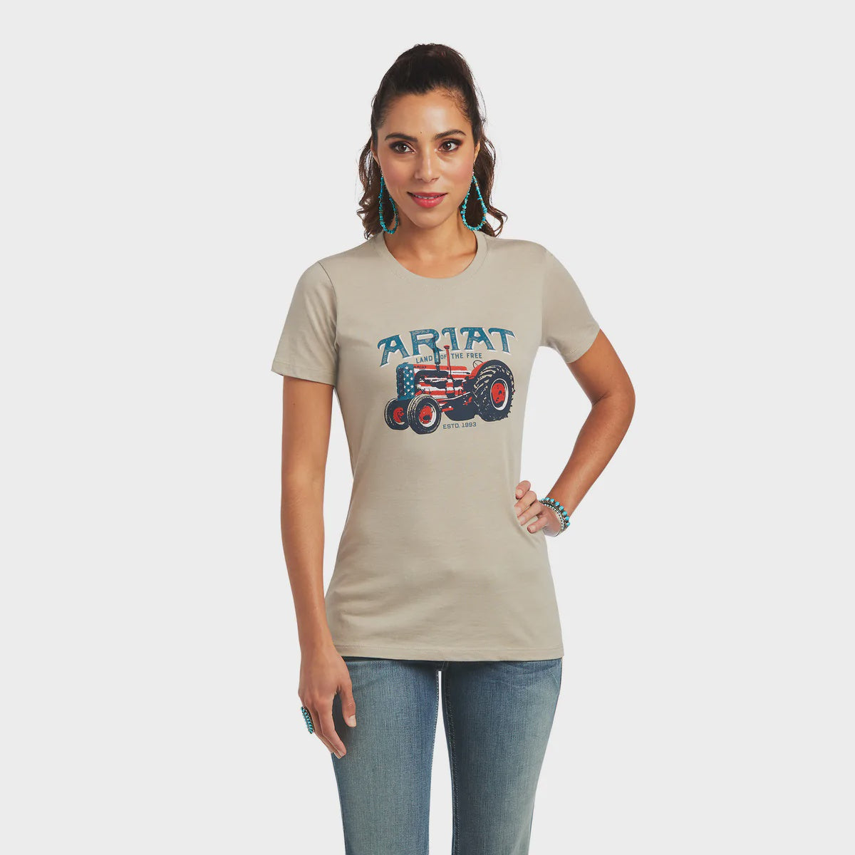 Womens Ariat Tractor USA Tee Tshirt - Khaki (6809250299981)