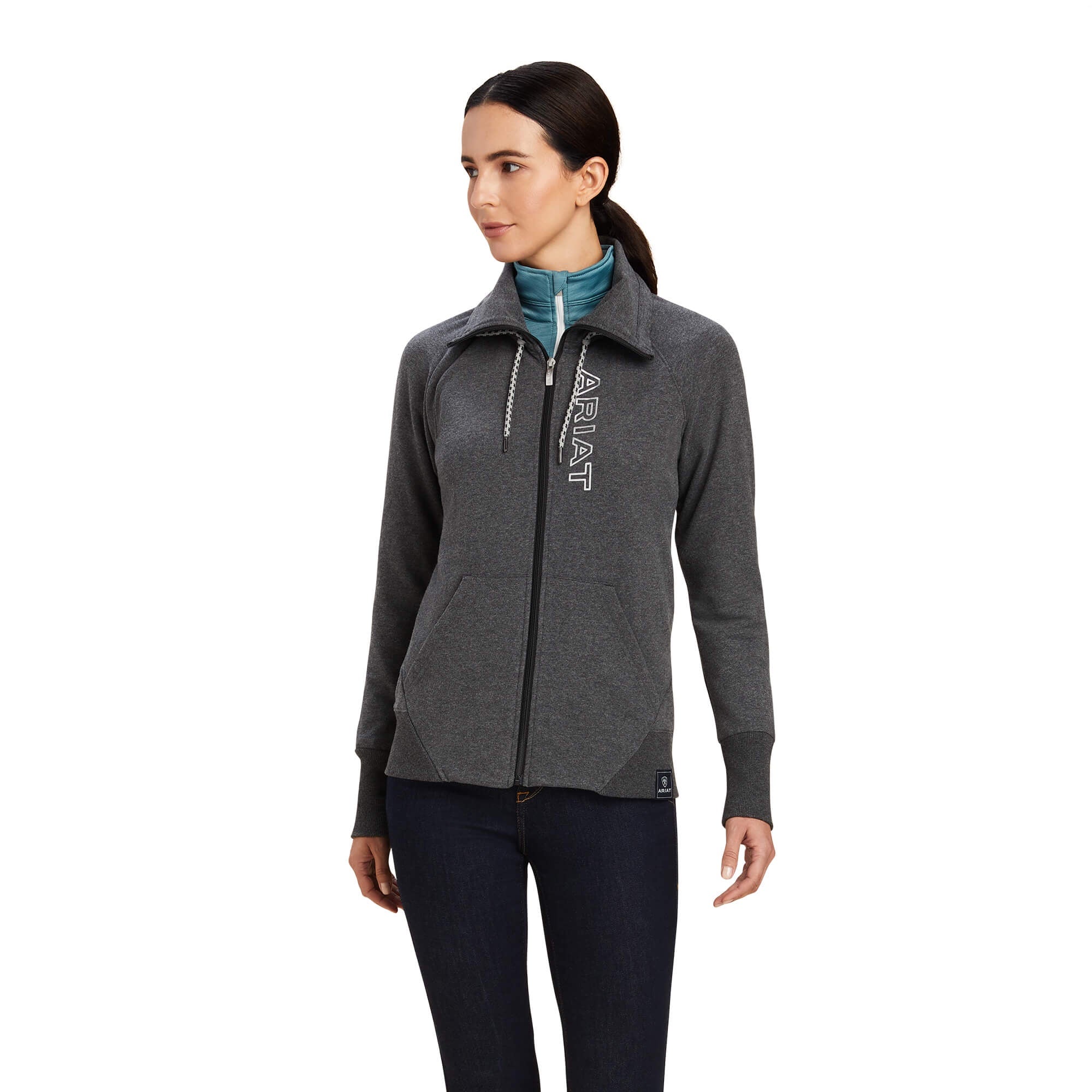 Womens Ariat Team Logo Full Zip Sweater - Charcoal Grey (7013978669133)