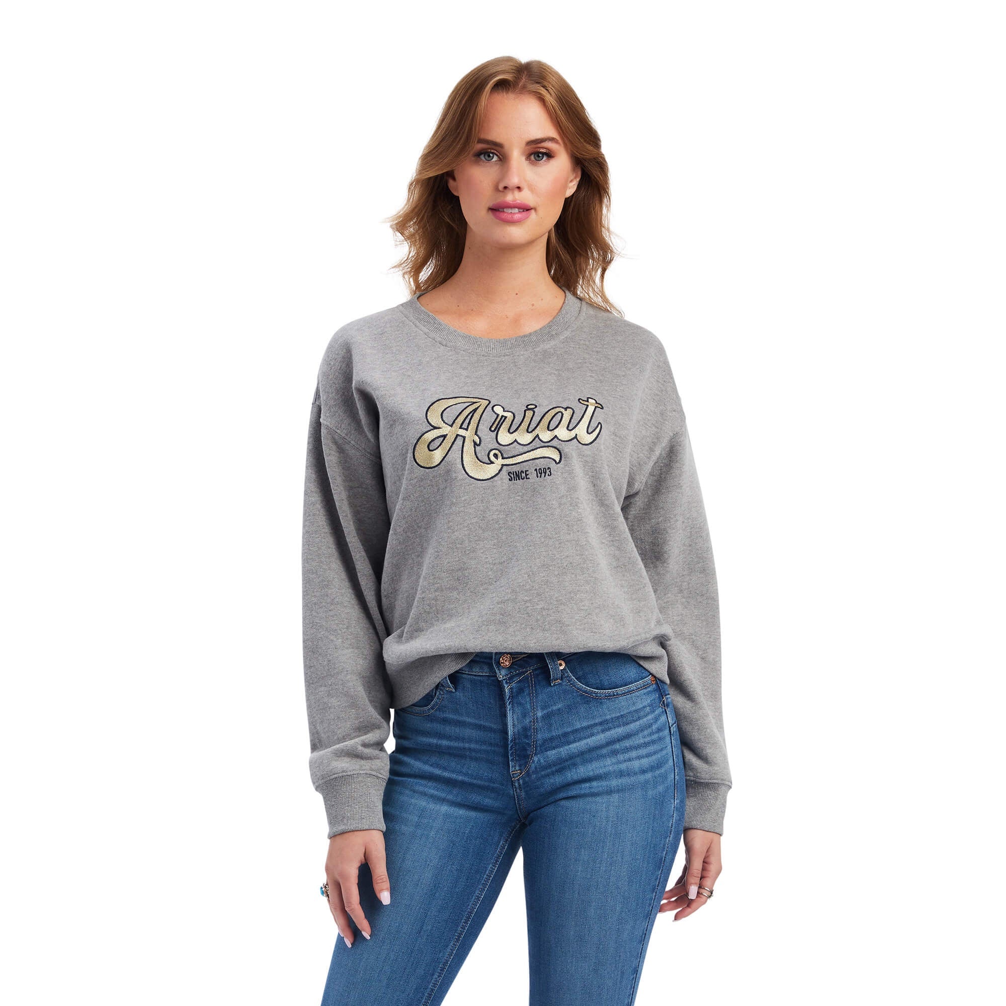 Womens Ariat REAL Cropped Sweatshirt Heather Grey (6857148661837)