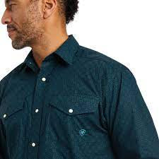 Mens Ariat Kannon Classic Snap Closure Long Sleeve Shirt - Ocean Depths (6875770880077)