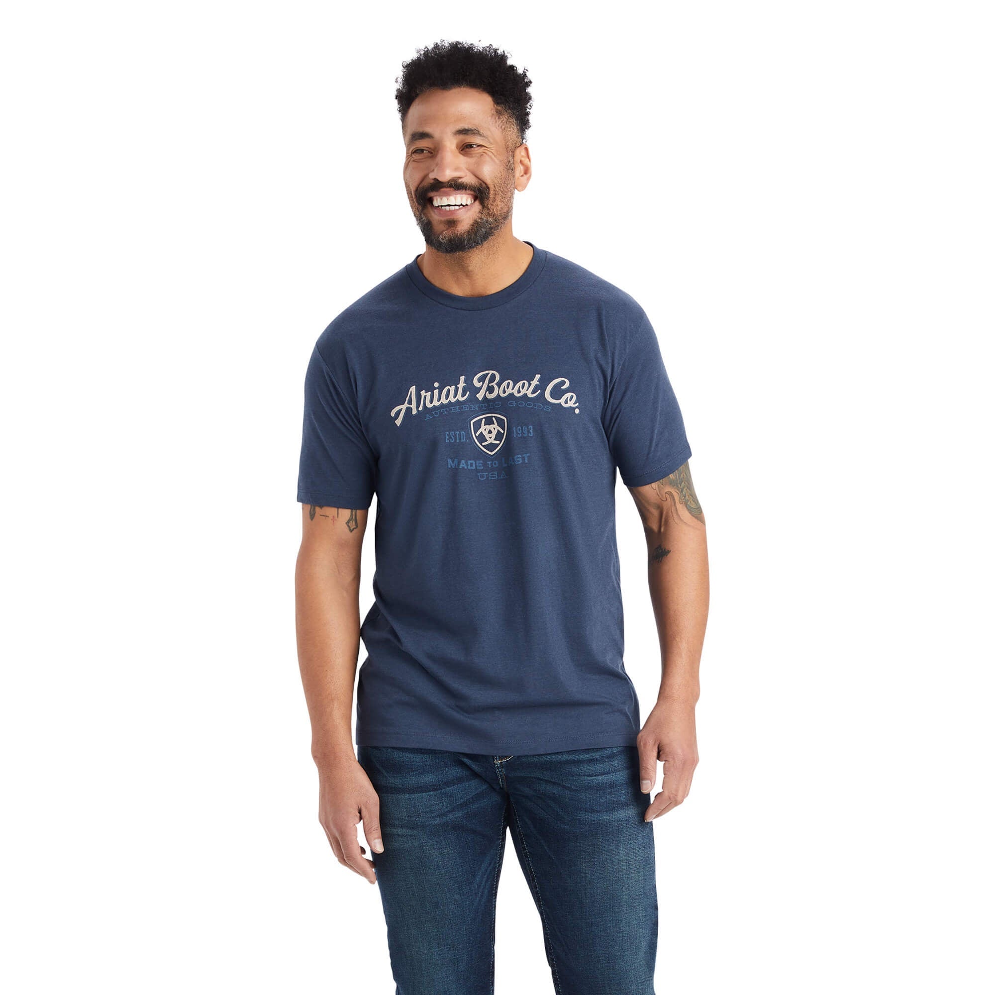 Mens Ariat Type Crest Tee Tshirt - Navy Heather (6852747558989)