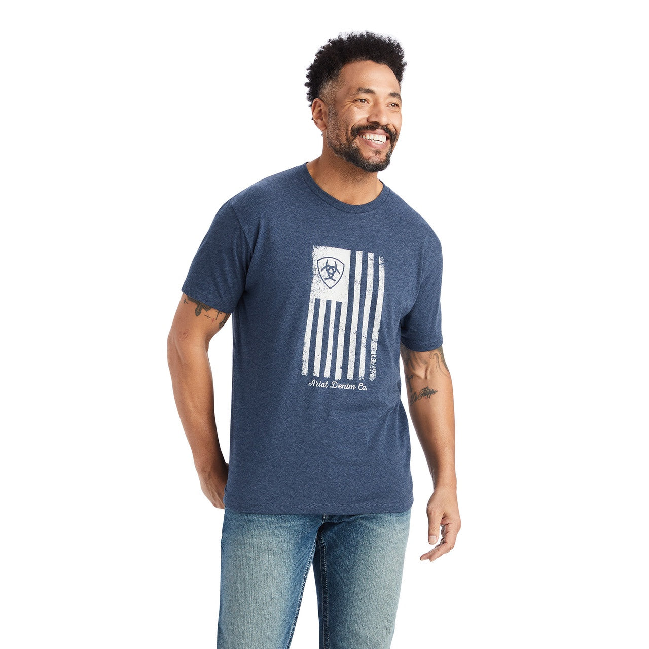 Mens Ariat Faded Tee Tshirt - Navy Heather (6852747362381)