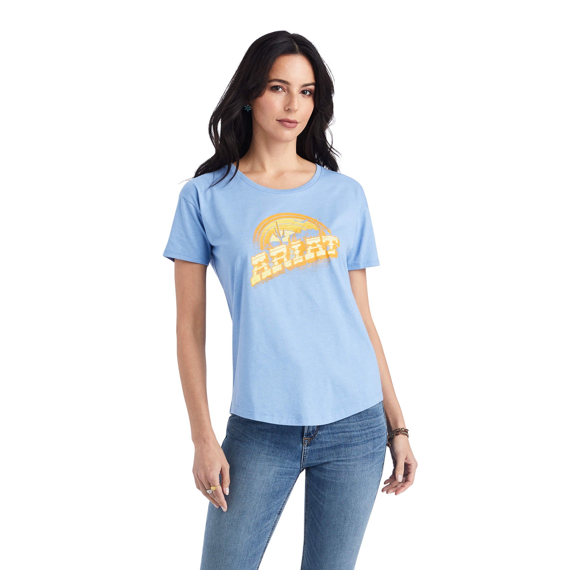 Womens Ariat Sunset Arc Tee Tshirt - Ocean Blue (6856373764173)
