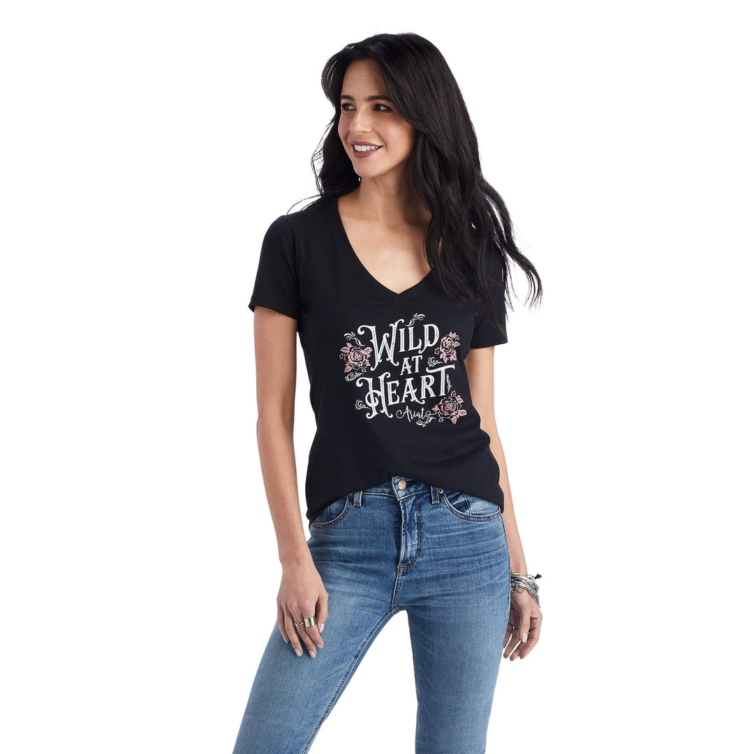 Womens Ariat Wild Heart Tee Tshirt - Black (6856373829709)