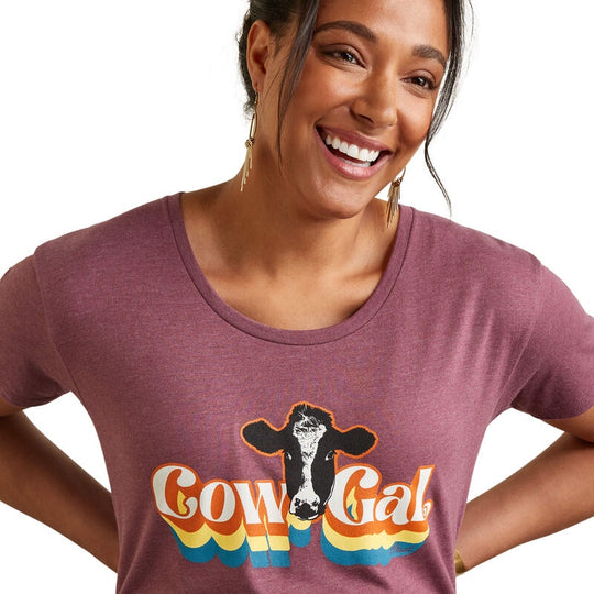 Womens Ariat Cow Gal Tee Tshirt - Burgundy Heather (6875427438669)