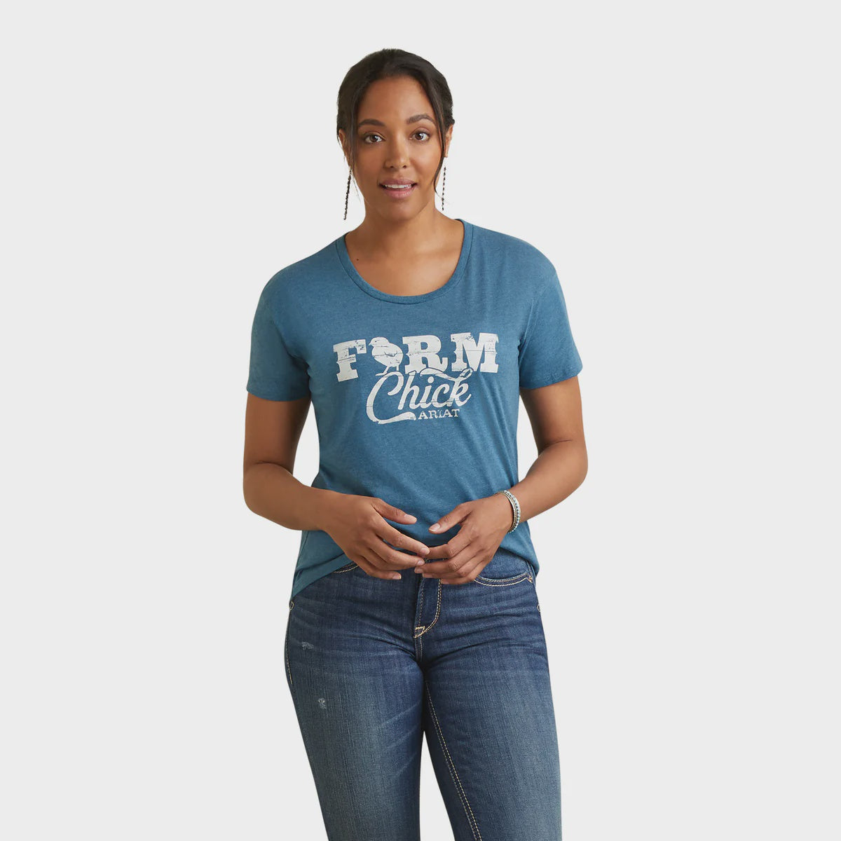 Womens Ariat Farm Chick Tee Tshirt - Steel Blue (6875427504205)