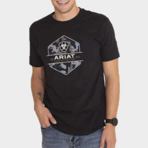 Boys Kids Ariat Camo Badge Tee Tshirt - Black (6913511620685)