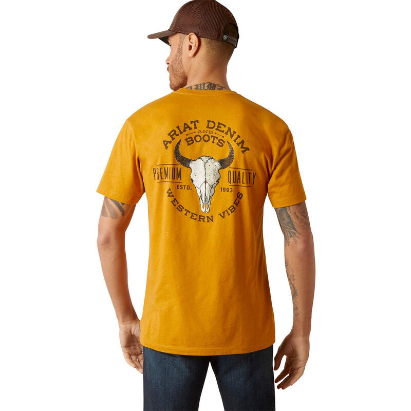 Mens Ariat Bison Skull Tee Tshirt - Buckhorn Heather (6917253824589)