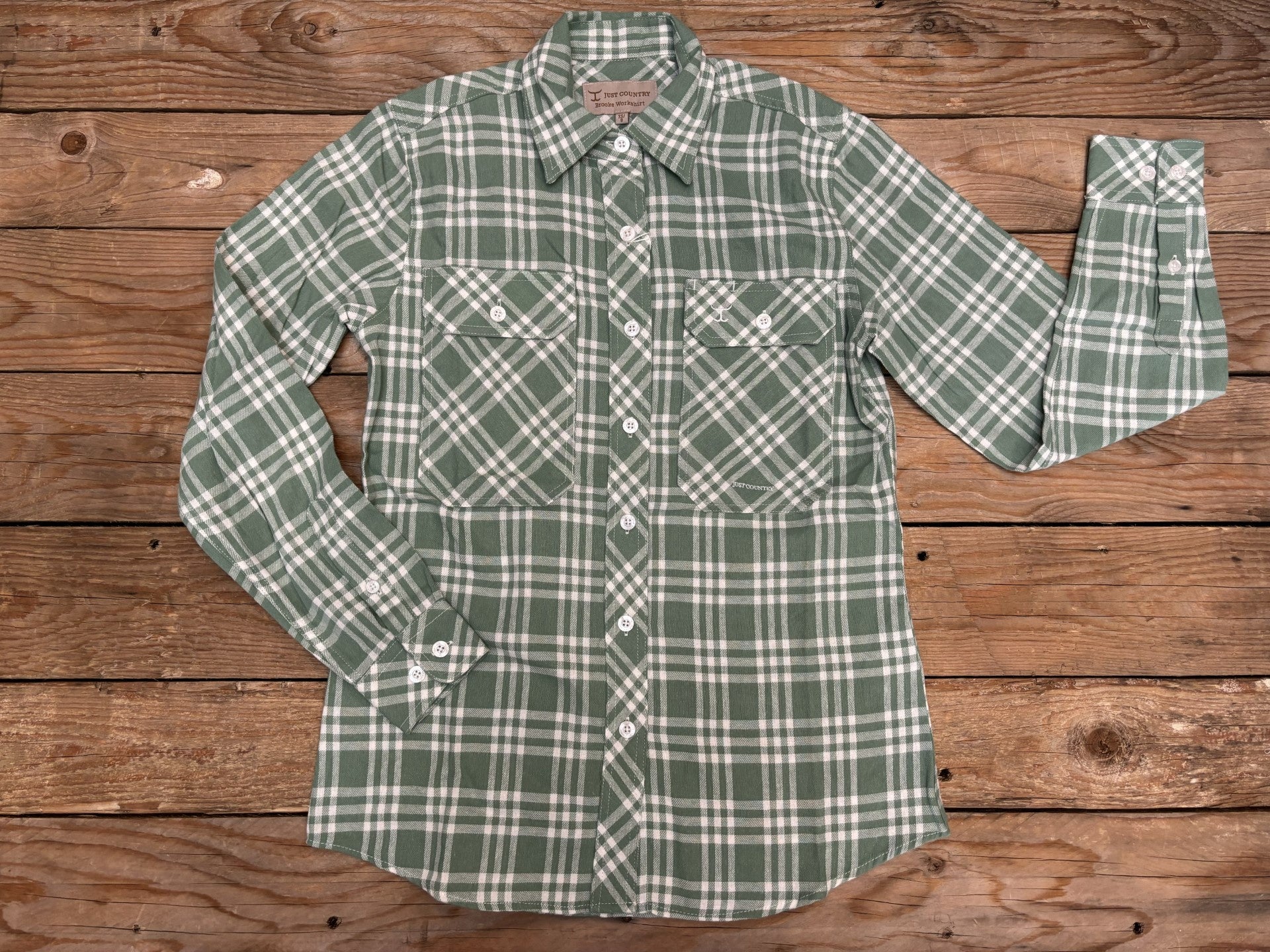 Womens Just Country Brooke Full Button Flannel Workshirt - Jade (7025694539853)