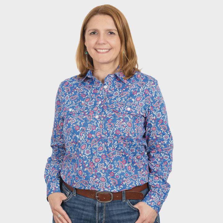Womens Just Country Georgie Half Button Workshirt - Azule Paisley (6894284210253)