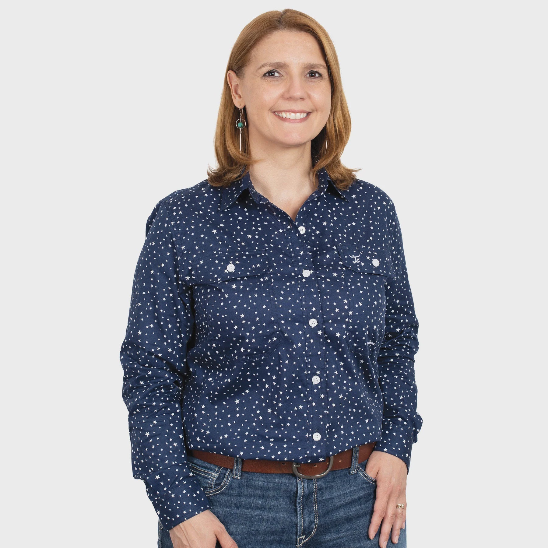 Womens Just Country Abbey Full Button Workshirt - Navy Stars (6910001709133)