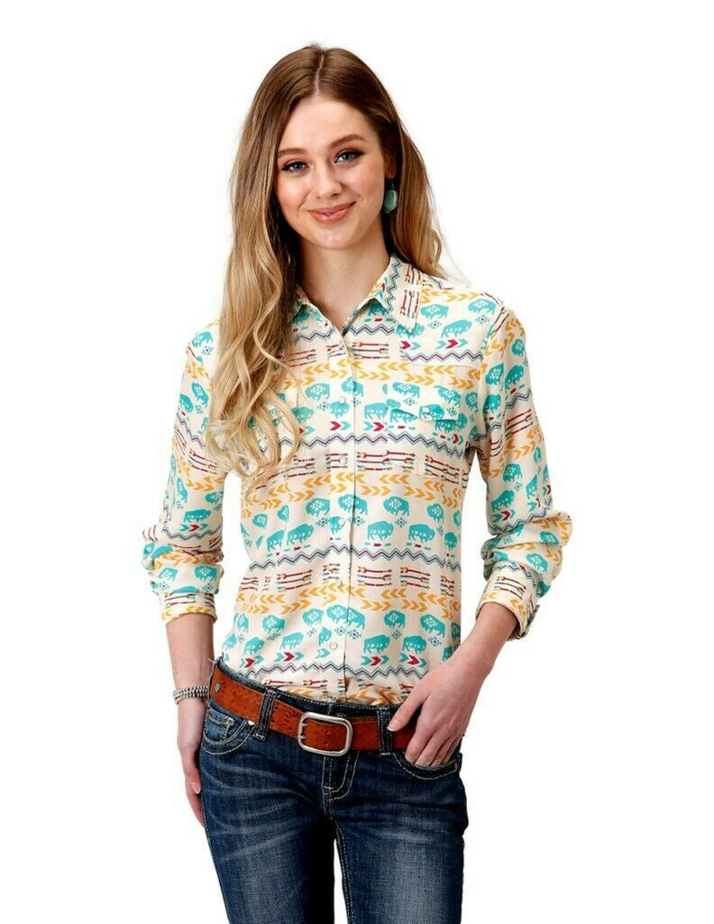 Womens Roper 5 star Bison Aztec Print Shirt (6747895398477)
