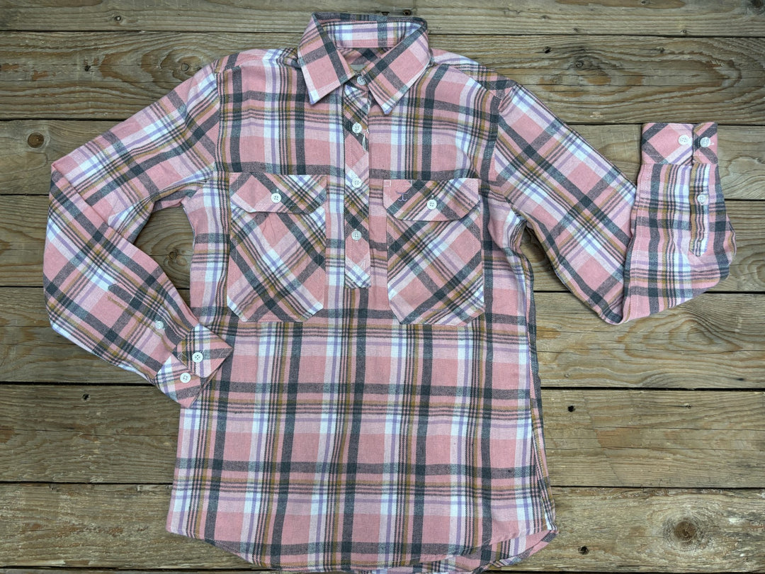 Womens Just Country Jahna Half Button Flannel Workshirt - Pink (7025692999757)