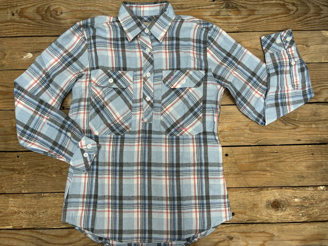 Womens Just Country Jahna Half Button Flannel Workshirt - Blue (7025693130829)