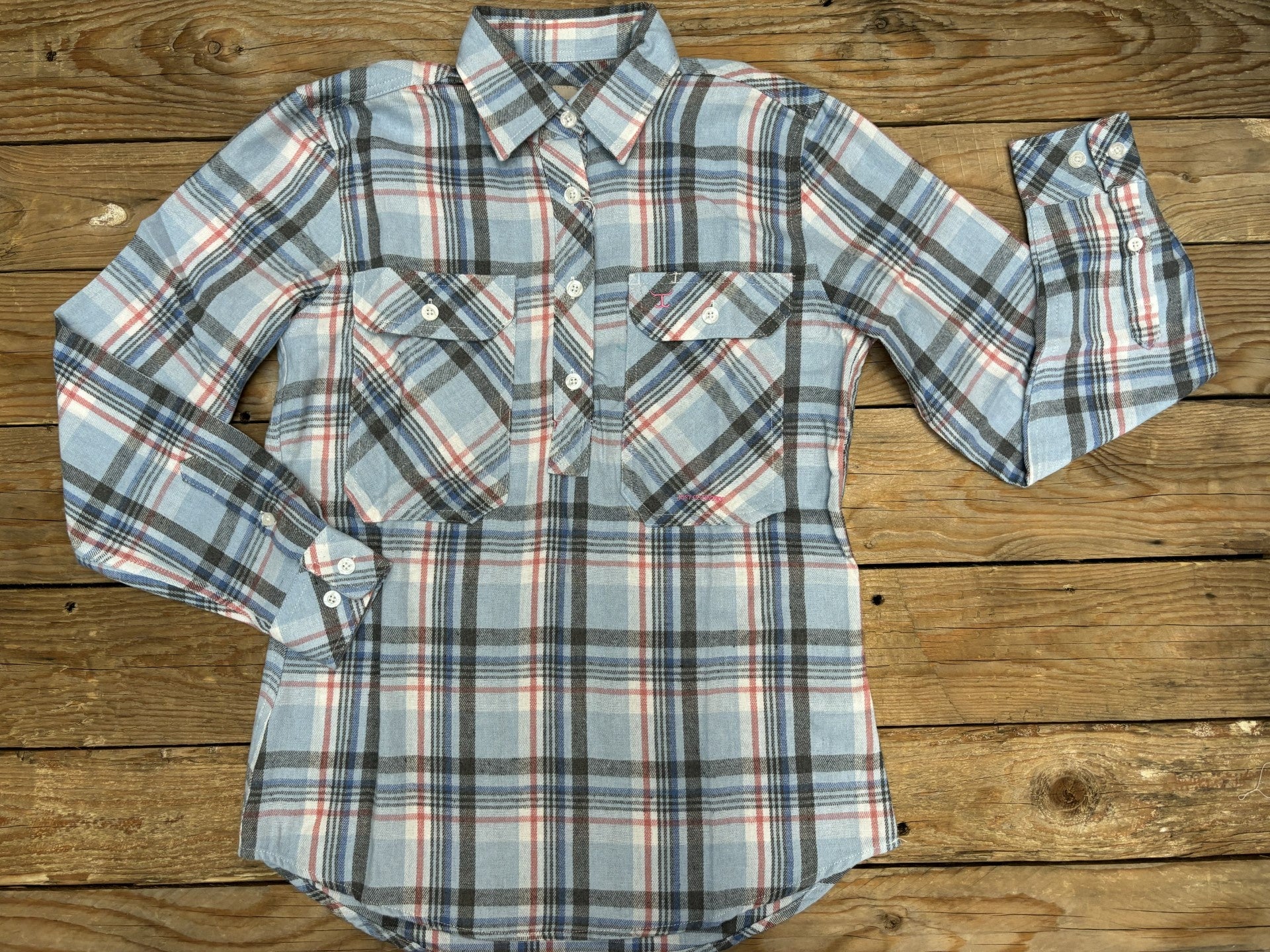 Womens Just Country Jahna Half Button Flannel Workshirt - Blue (7025693130829)