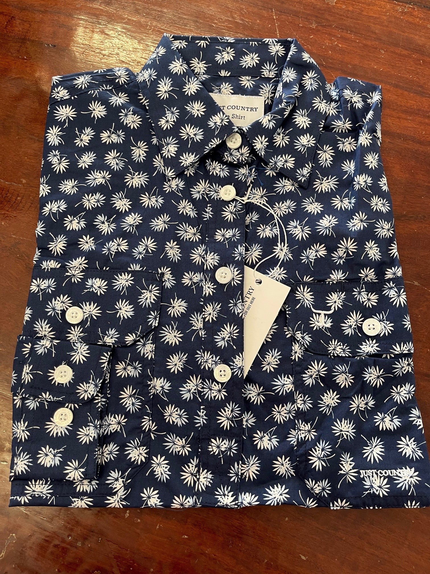 Womens Just Country Georgie 1/2 Button Workshirt - Navy Dandelions (6596067721293)
