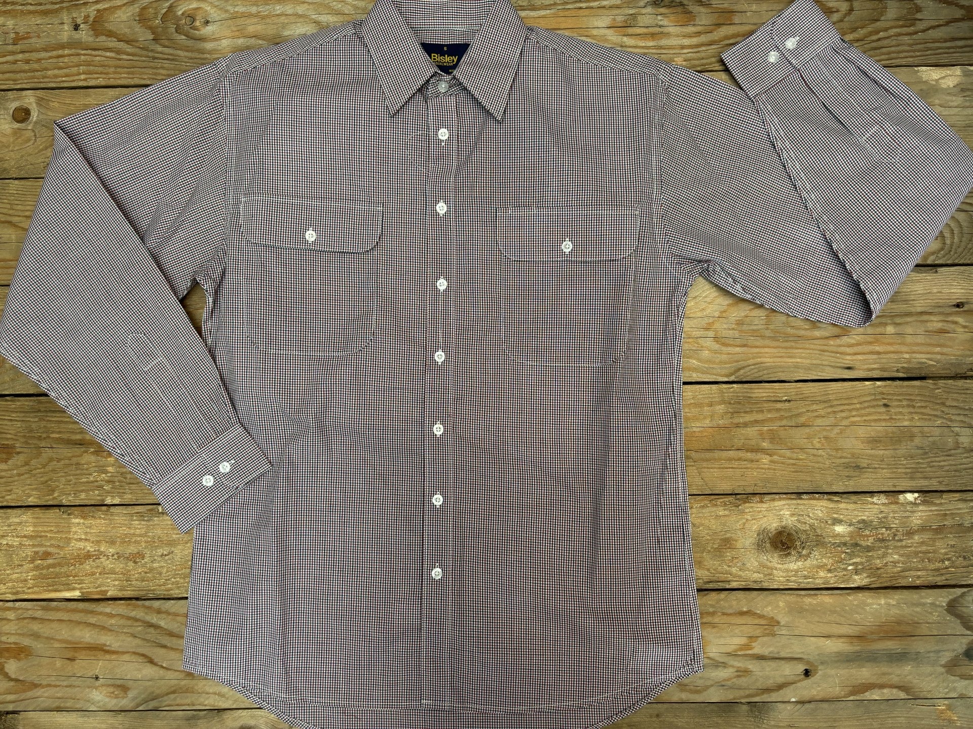 Mens Bisley Micro Check LS Shirt - Red (7012130553933)