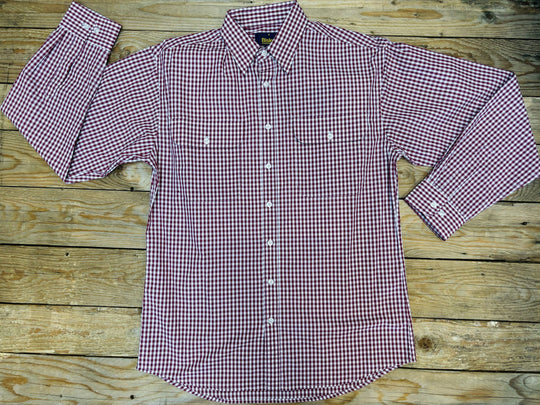 Mens Bisley Small Check LS Shirt - Maroon/White (7012133142605)