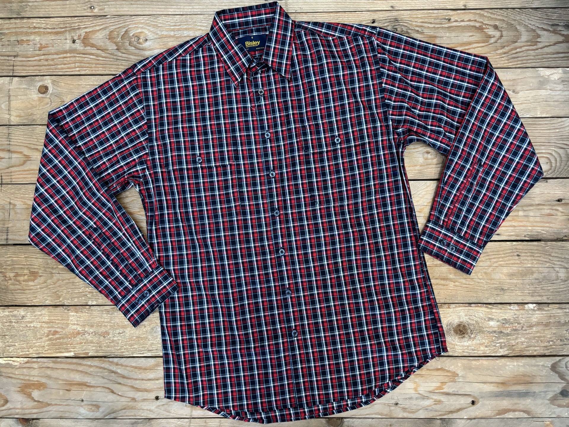 Mens Bisley Small Check LS Shirt - Reds (7012134256717)