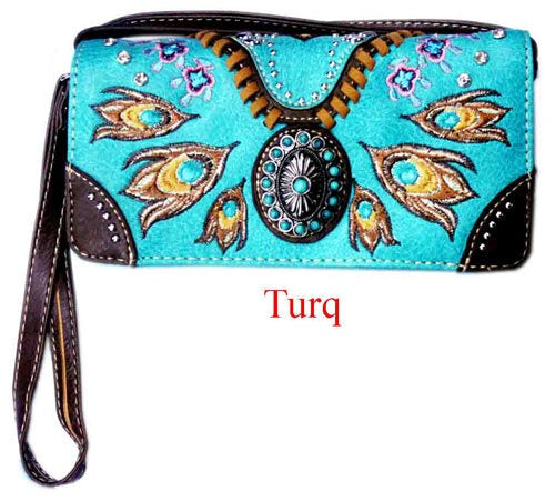 Ladies Purse- Western Themed- Turquoise Faux Leather Peacock (4892902948941)