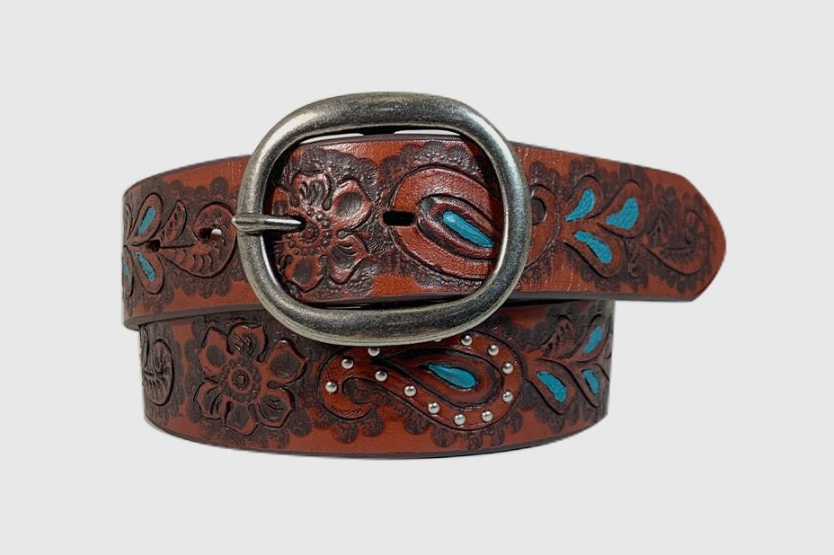 Womens Roper 1.5" Paisley Floral Tooled Genuine Leather Belt (6854935347277)