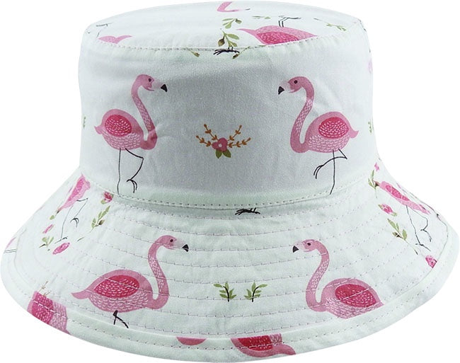 Kids Cotton Flamingo Summer Reversible Bucket Hat (6697837723725)