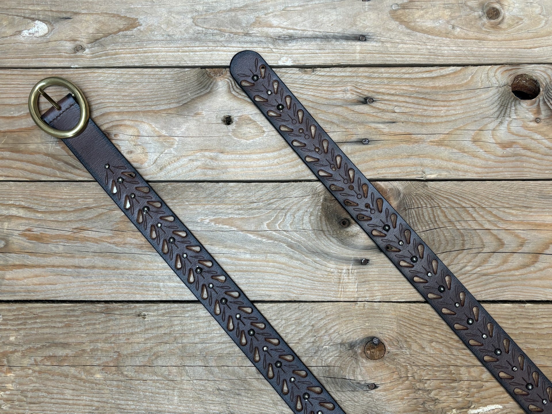 Womens Roper Genuine Hand Tooled Leather Belt - Brown (7026889719885)