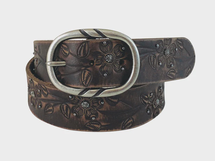 Womens Roper Genuin Leather Tooled Belt - Brown (7025718722637)