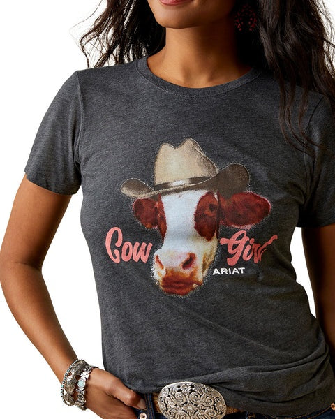 Womens Ariat Cow Girl Tee Tshirt - Charcoal (6910001446989)