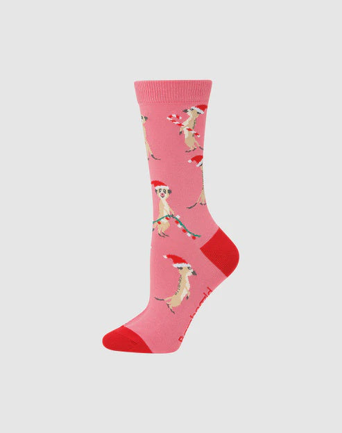 Ladies Bamboozld Xmas Meerkat Bamboo Socks 2-8 (6931565838413)