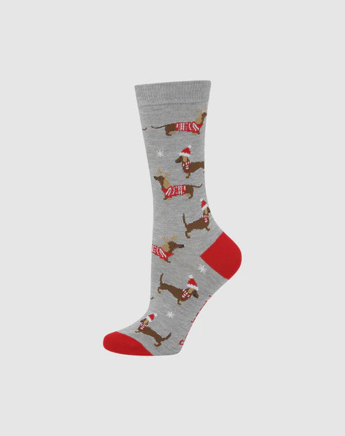 Ladies Bamboozld Dachshund Xmas Bamboo Sock 2-8 (6931565609037)