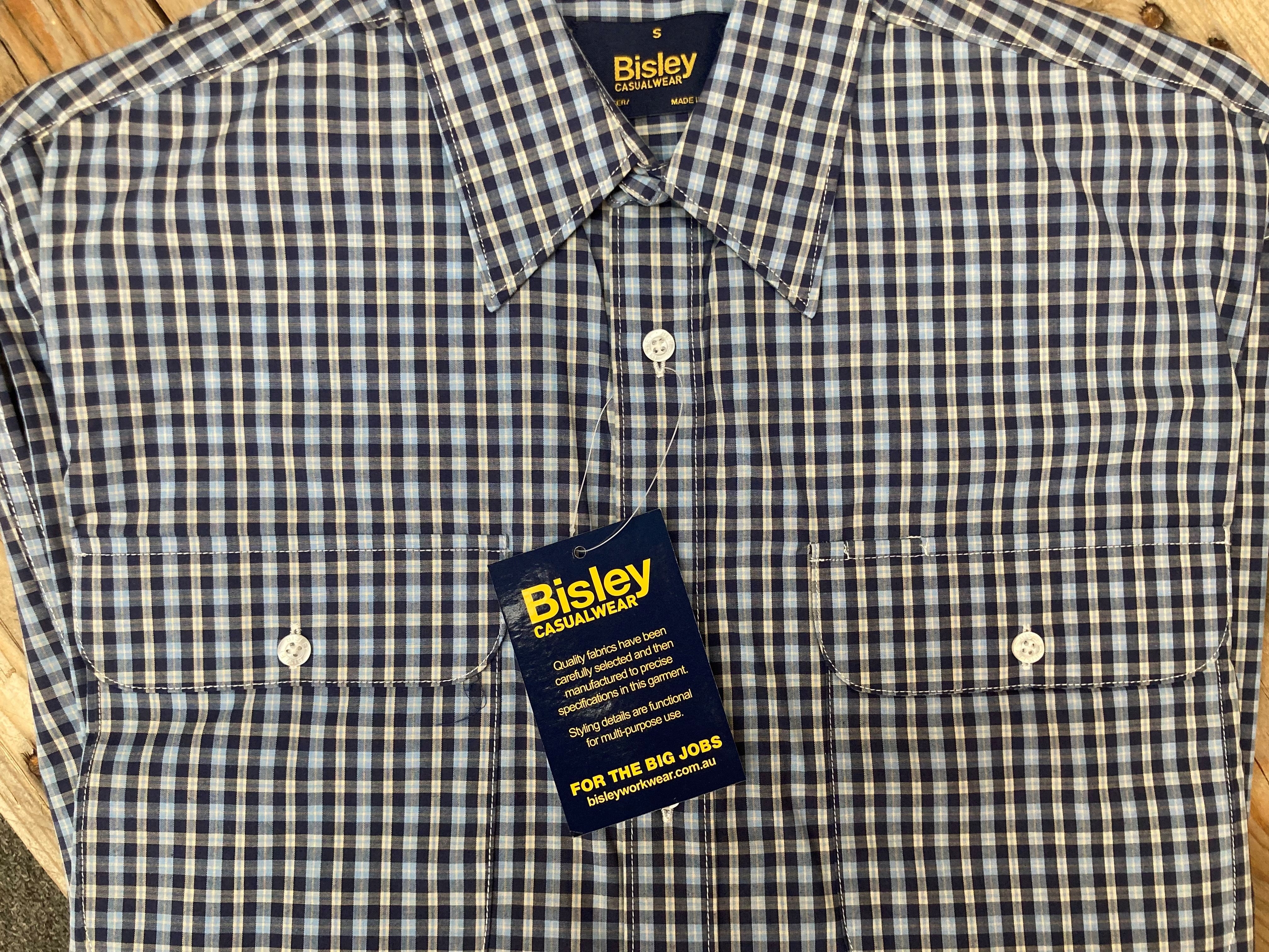 Mens Bisley Small Check Light Blue/Navy/Yellow LS Shirt (6904087085133)